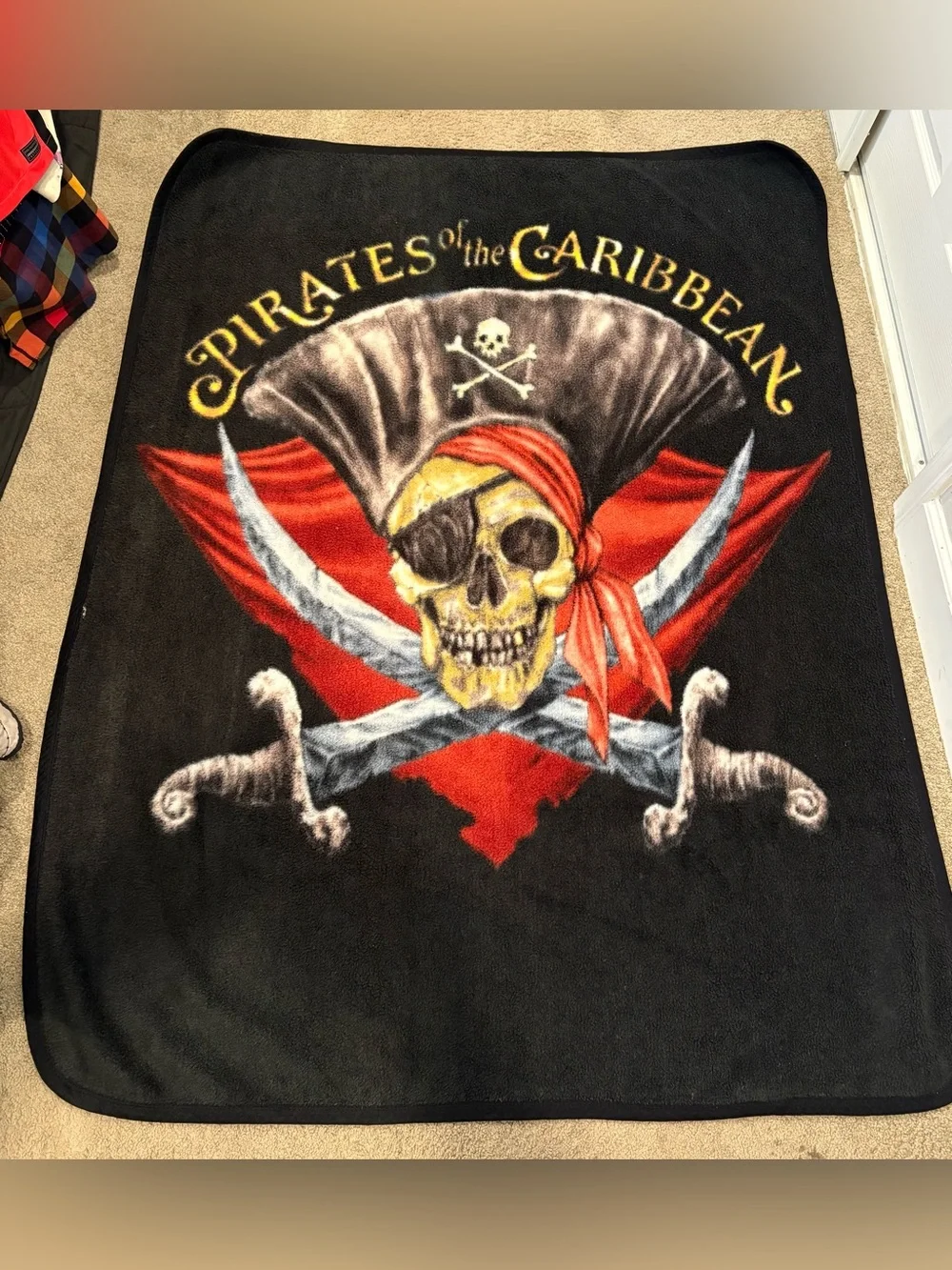 Vintage Disneyland Pirates of the Caribbean Fleece Blanket 64x50 EUC